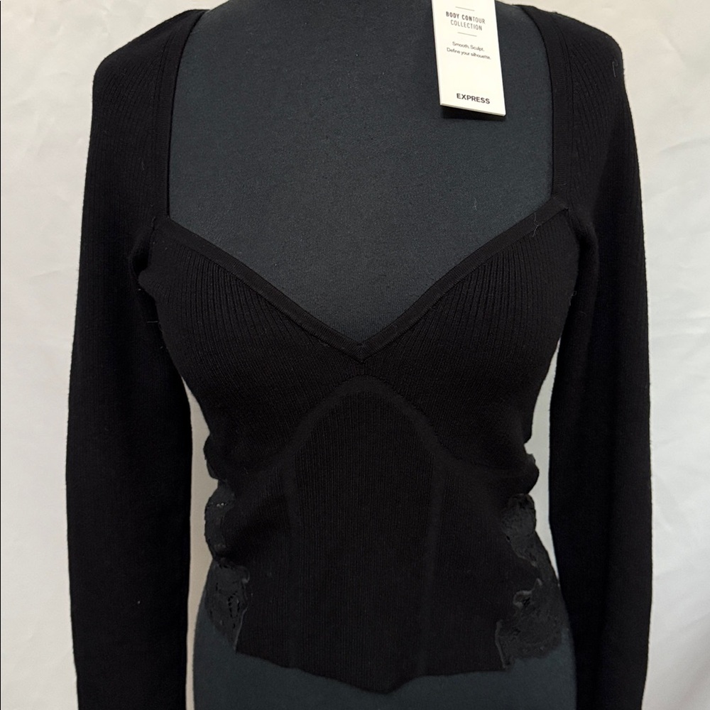 Express Cropped Corset Style Rib Knit Sweater - Picture 2 of 11
